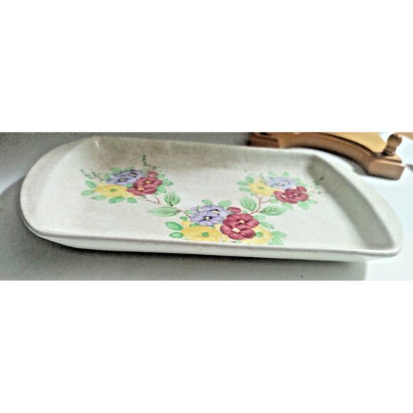 Vintage E Radford Hand Painted Floral Tray 9 1/4"x 5 1/2" - Picture 5 of 11